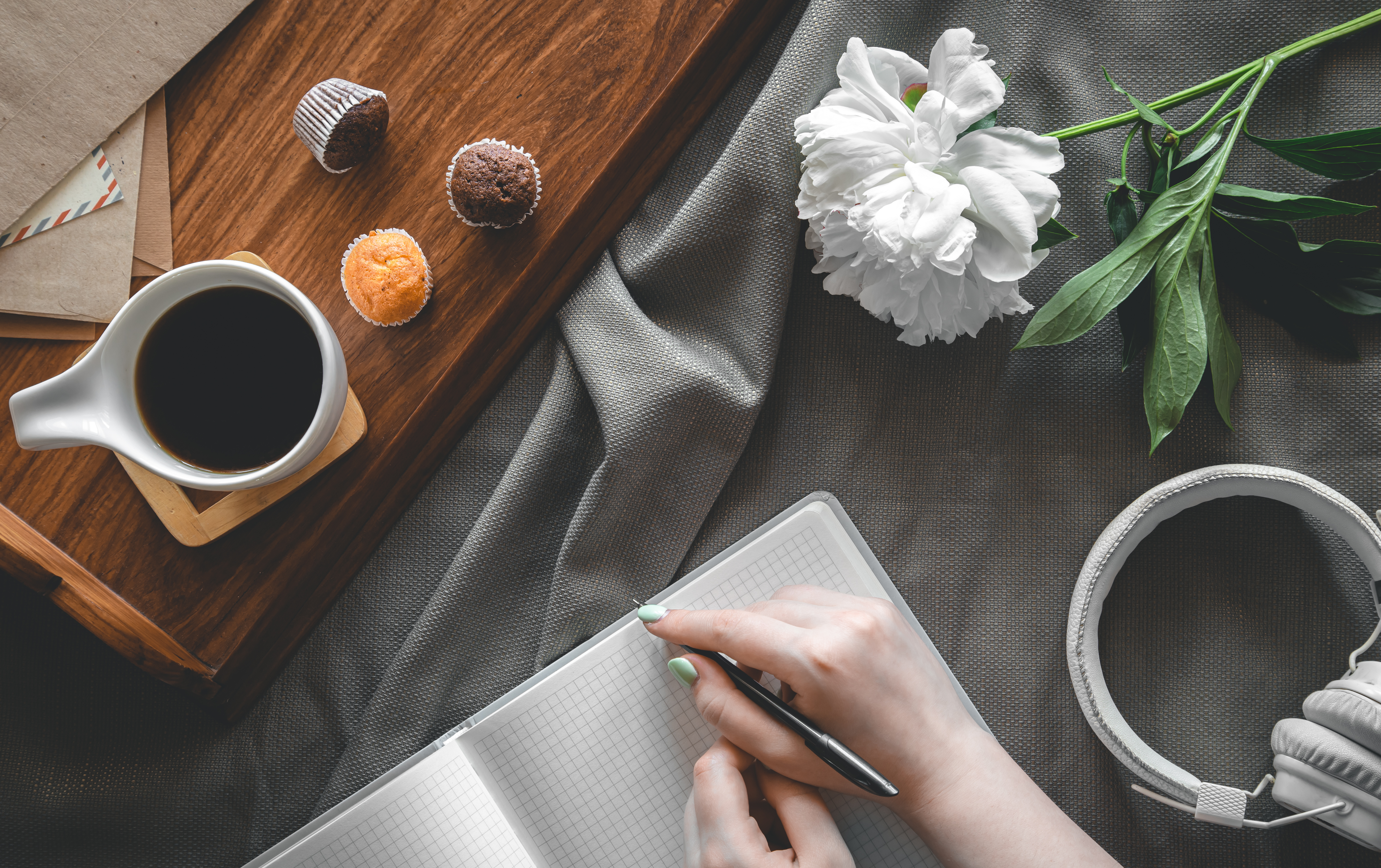 Person journaling at a peaceful desk